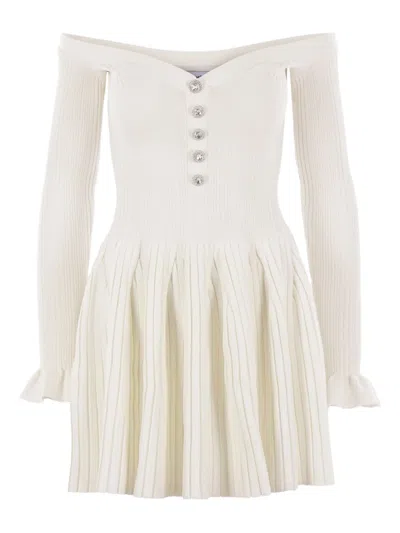 Self-portrait Knitted Mini Dress In Weiss