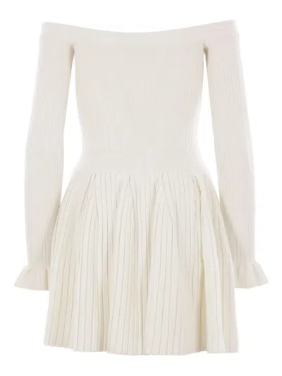 Self-portrait Knitted Mini Dress In Weiss