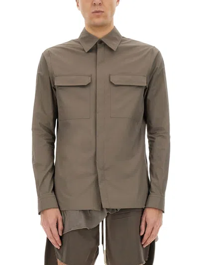 Rick Owens Workshirt Grey Shirt With Concealed Closure In Cotton In Grey