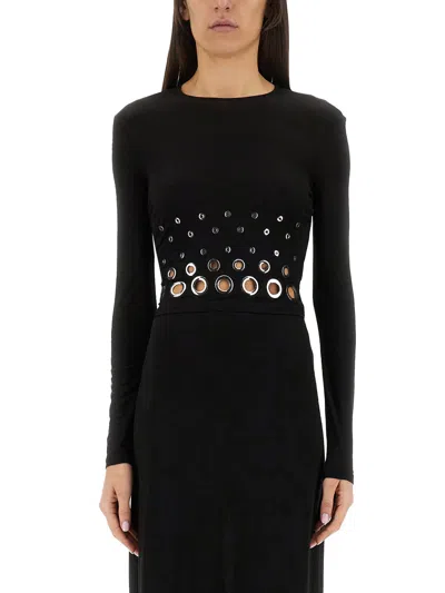 Rabanne Embellished Solid Jersey Second Skin Top In Black
