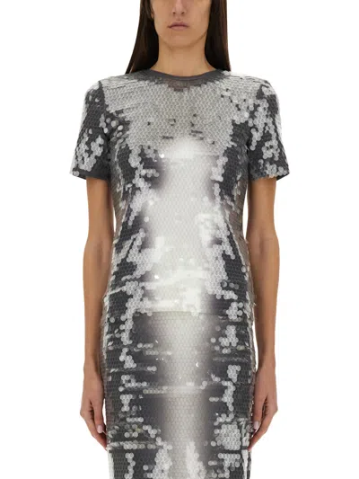 Sportmax Gradient Sequined Fitted Top With Short Sleeves In Black