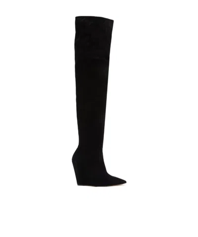 Stuart Weitzman 100mm Saloon Wedge Pointed-toe Over-the-knee Boots In Black