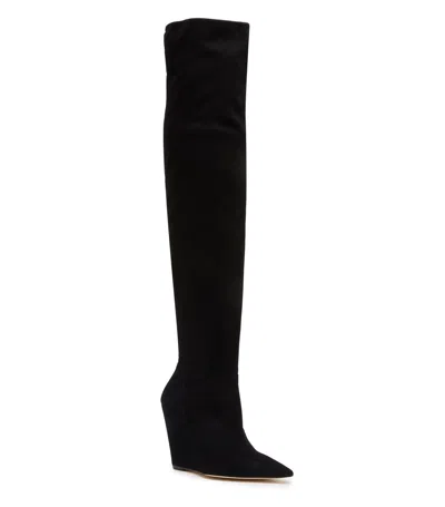 Stuart Weitzman 100mm Saloon Wedge Pointed-toe Over-the-knee Boots In Black