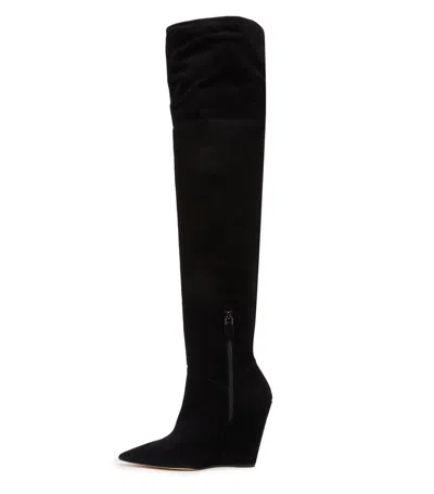 Stuart Weitzman 100mm Saloon Wedge Pointed-toe Over-the-knee Boots In Black