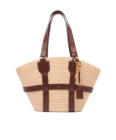 Chloé Kerala Large Basket Tote Bag In Fabric And Leather In Purple