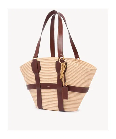 Chloé Kerala Large Basket Tote Bag In Fabric And Leather In Purple