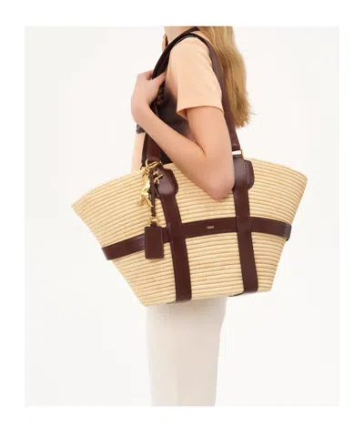 Chloé Kerala Large Basket Tote Bag In Fabric And Leather In Purple