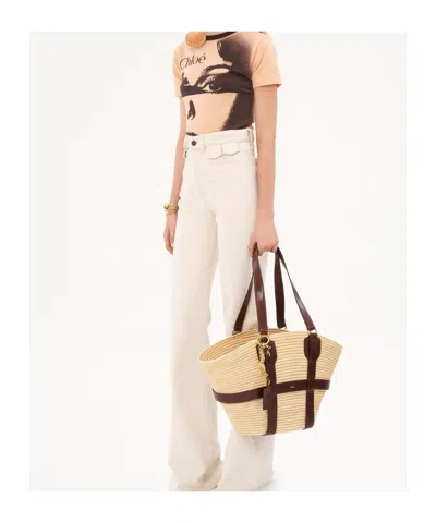 Chloé Kerala Large Basket Tote Bag In Fabric And Leather In Purple