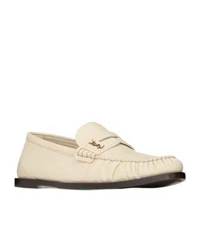 Saint Laurent Le Loafer Gathered Glossed-leather Loafers In Nude