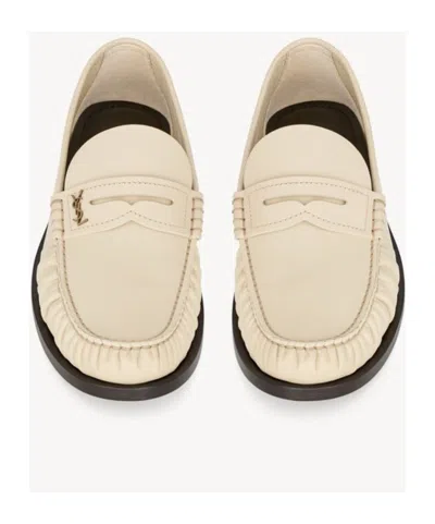 Saint Laurent Le Loafer Gathered Glossed-leather Loafers In Nude