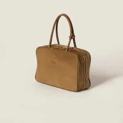 Miu Miu Zip Goat Suede Top-handle Bag In Brown