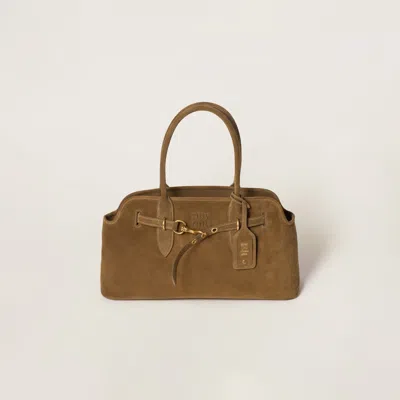 Miu Miu Suede Aventure Top-handle Bag In Olive Green