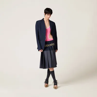 Miu Miu Technical Knit Swimsuit In Pink/white