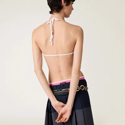 Miu Miu Technical Knit Swimsuit In Pink/white