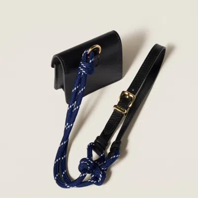 Miu Miu Leather And Cord Trick In Black/baltic Blue