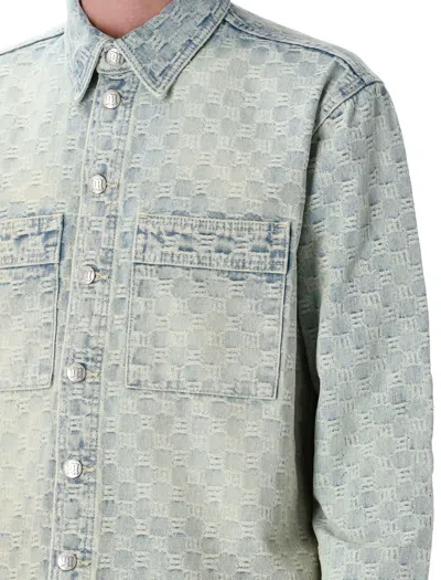 Misbhv Monogrammed Denim Shirt Featuring Pockets In Pale Blue