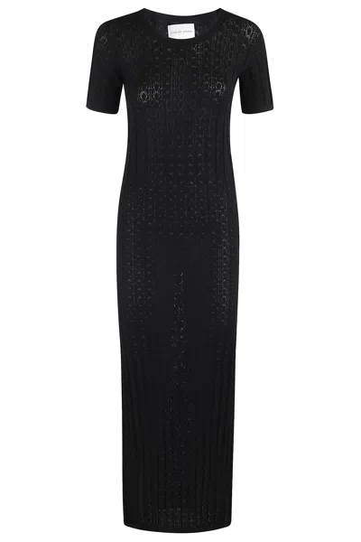 Loulou Studio Knit Texture Midi Length Short Sleeves Dress In Black