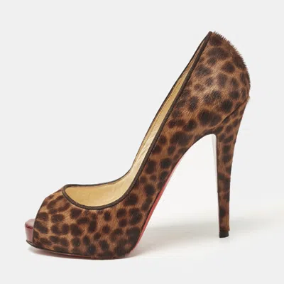 Pre-owned Christian Louboutin Brown Leopard Print Calf Hair Dorispiky Peep Toe Pumps Size 38