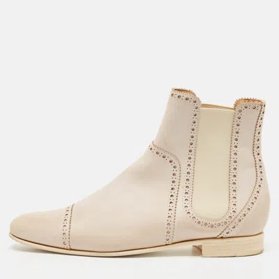 Pre-owned Hermes Grey Leather Brighton Low Ankle Boots Size Size 37