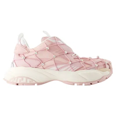Versace Mercury Chunky Sole Embellished Mesh Sneakers In Pink