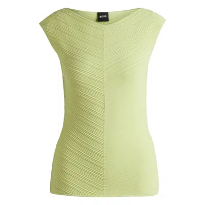 Hugo Boss V-neck Top With Knitted Structure In Green