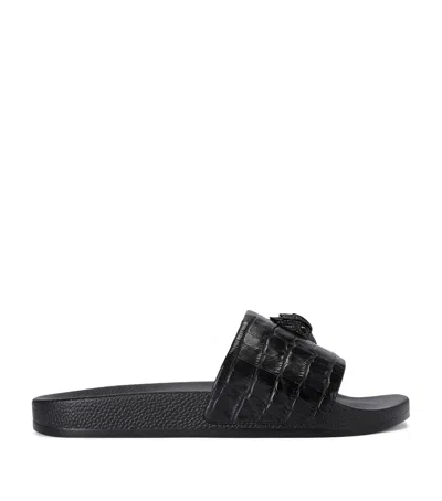 Kurt Geiger Leather Croc-embossed Eagle Slides In Black
