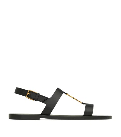 Saint Laurent Cassandra Logo Plaque Flat Sandals In Black