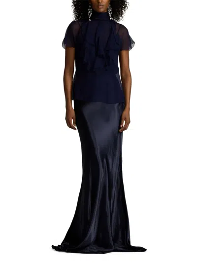 Ralph Lauren Satin Masina Maxi Skirt In Blue