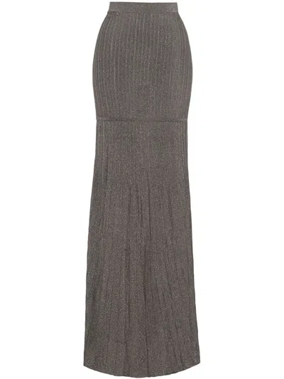 Adam Lippes Metallic Ribbed-knit Maxi Skirt In Grey
