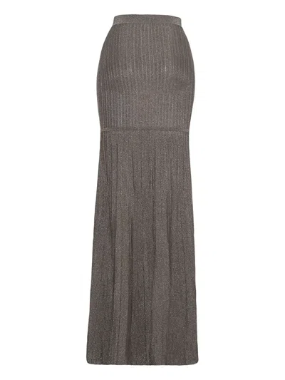 Adam Lippes Metallic Ribbed-knit Maxi Skirt In Grey