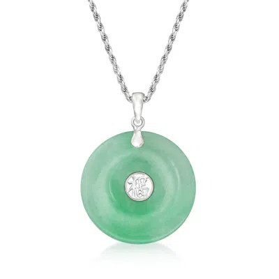 Ross-simons Jade "blessing" Circle Pendant Necklace In Sterling Silver In Green