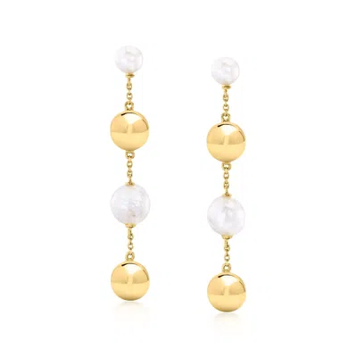 Ross-simons 7.5-10.5mm Cultured Pearl And 10mm 18kt Gold Over Sterling Ball Drop Earrings In Yellow