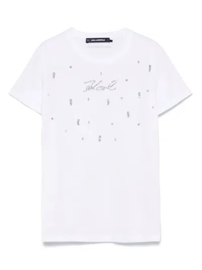 Karl Lagerfeld Round Neck Short Sleeve T-shirt In White