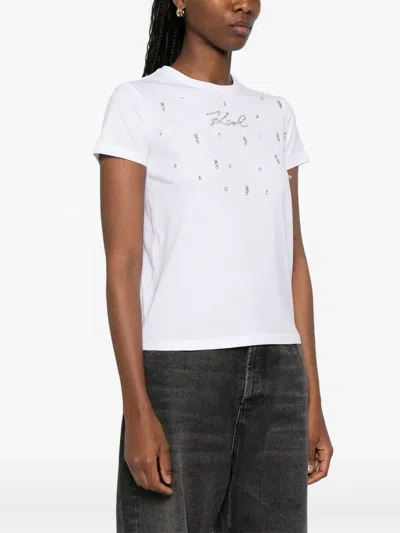 Karl Lagerfeld Round Neck Short Sleeve T-shirt In White