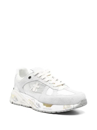 Premiata Low Top Sneakers In Fabric And Leather In Grey