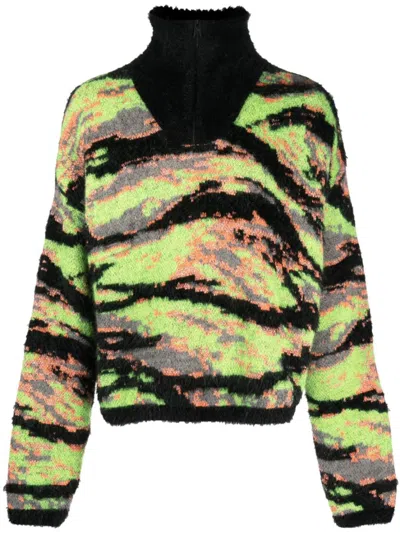 Erl Multicolor Tiger Turtleneck In 1  Green Rave Camo