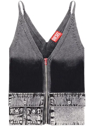 Diesel Knit Tank Top With Denim Cargo Pockets In 900