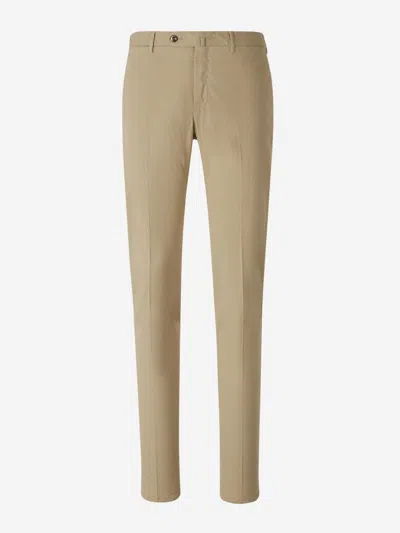 Pt Torino Cotton Trousers With Pockets And Loops In Beige