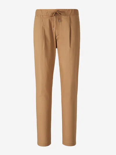 Herno Jogger In Light Cotton Stretch Trousers In Brown