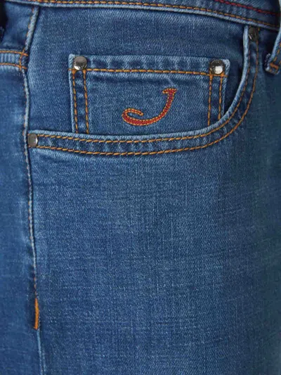 Jacob Cohen Blue Slim Five Pockets Jeans With Logo Patch In Blue