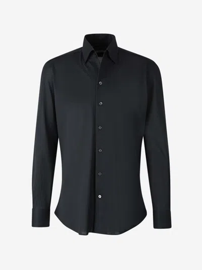 Fray Long-sleeve Button-down Shirt In Black