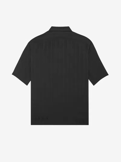 Saint Laurent Tonal Stripe Short Sleeve Silk Button-up Shirt In Black