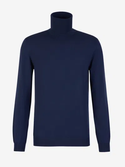 Zanone Wool Knitted Sweater In Blue