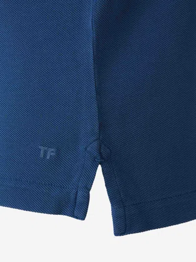 Tom Ford Lyocell Piquet Polo Shirt In Blue