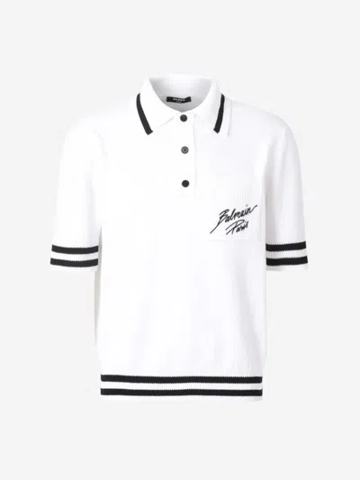 Balmain Logo Signature Embroidered Polo T-shirt In White