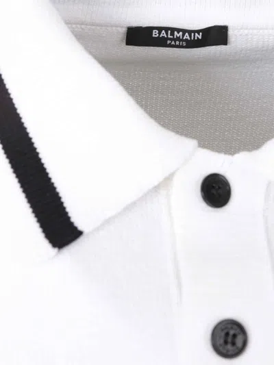 Balmain Logo Signature Embroidered Polo T-shirt In White