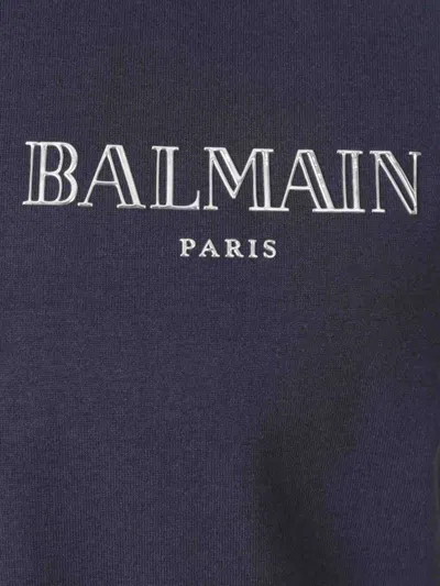 Balmain Short Sleeves Round Neck Straight Hem In Navy Blue