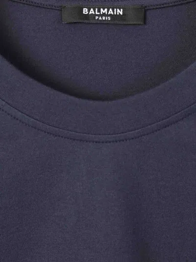 Balmain Short Sleeves Round Neck Straight Hem In Navy Blue