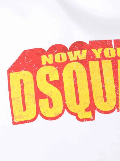 Dsquared2 Crew Neck Cracked Effect Graphic Print In White