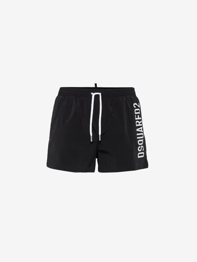 Dsquared2 Medium And Long Boxer Swimsuit In Black & White